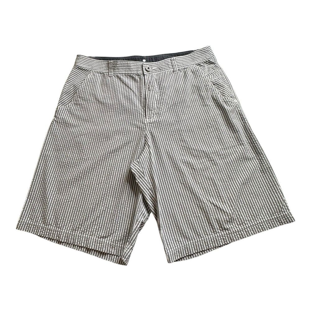 Lululemon Athletica Mens Shorts 38X10 Kahuna Teal Blue Gray Striped‎ Pockets